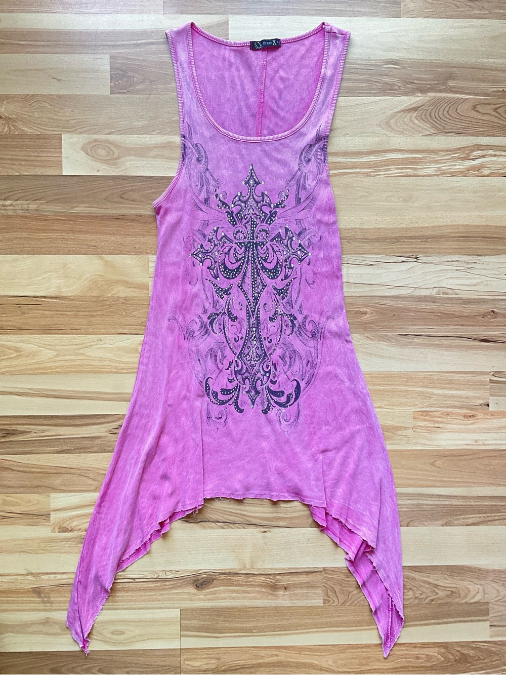 Y2K Crystal Graphic Cross Tank Top